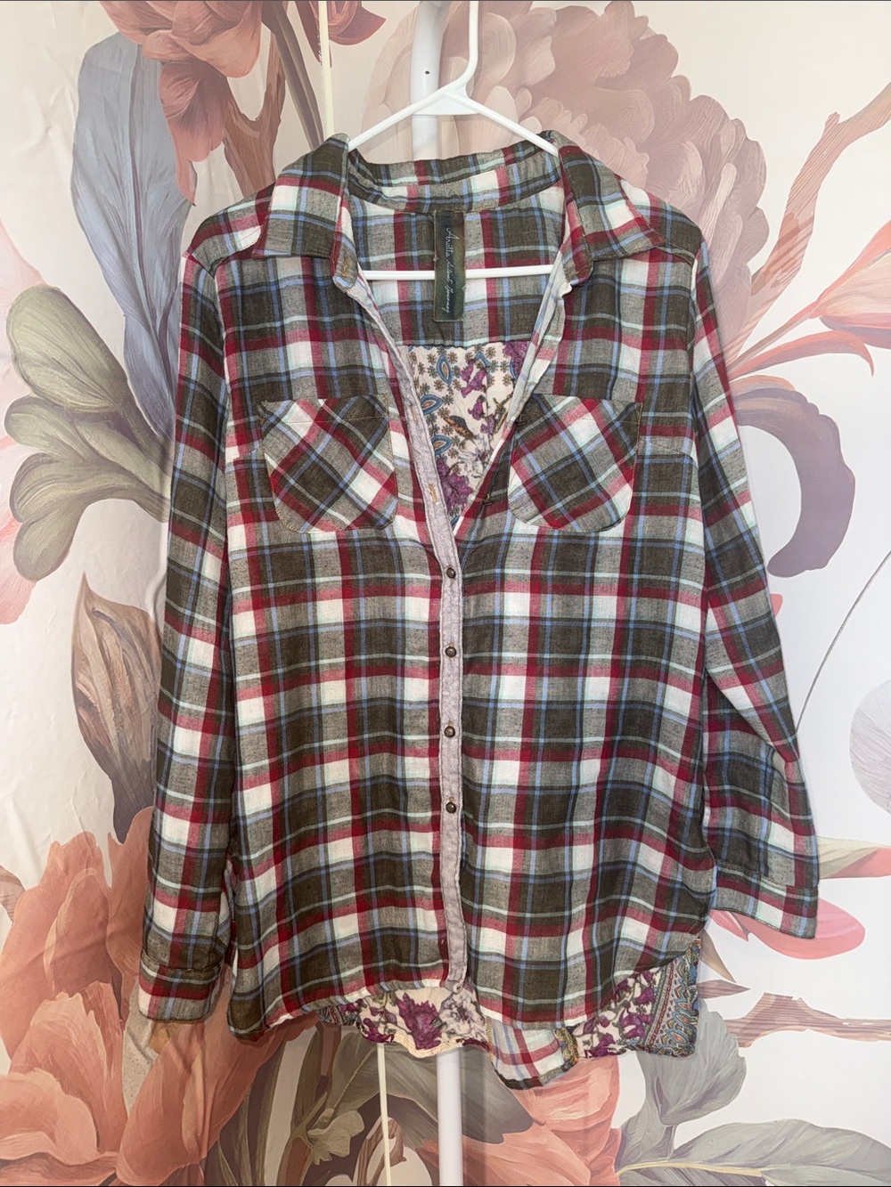Aratta Silent Journey Plaid Button-Front Women’s Shirt - Olive, Red & White - L